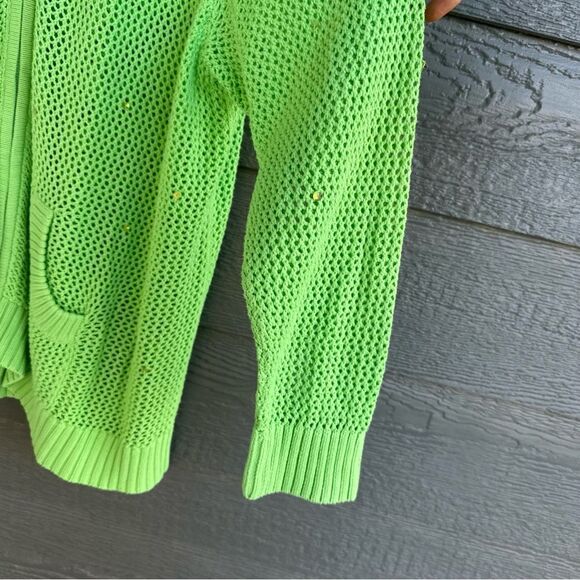 Quaker Factory 3X Lime Green Open-Knit Zip Cardigan Sweater Jacket Sequins Hood - Picture 6 of 9